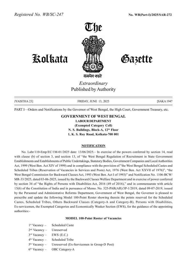 100-point-roster-in-West-Bengal-2025