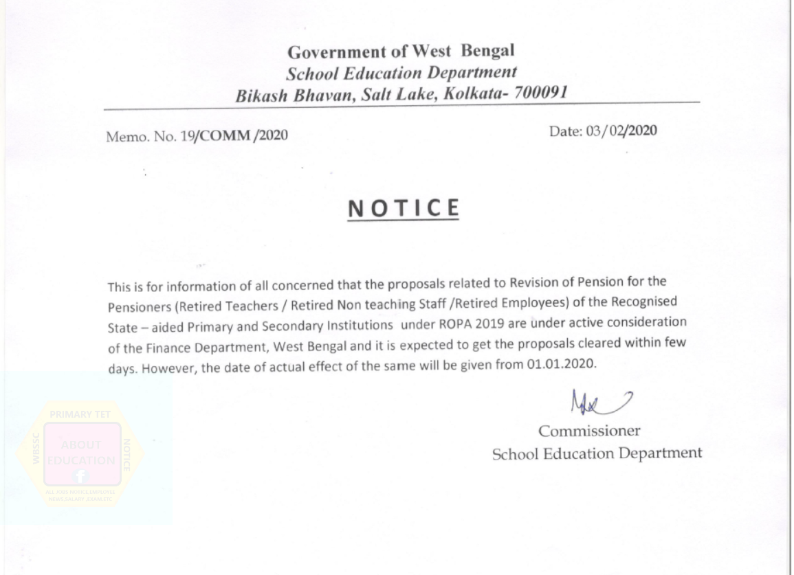 EDUCATION DEPRTMENT NOTICE FOR PAY COMMISSION HIKE PENSION