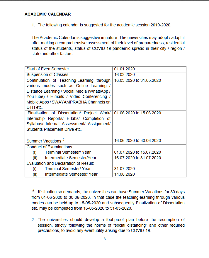 UGC Guidelines on Examinations and Academic Calendar 