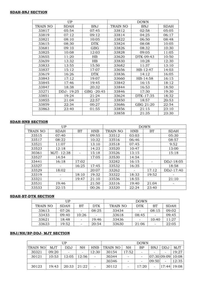 West Bengal local train time table 3