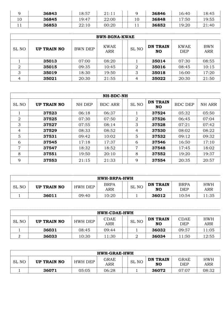 West Bengal local train time table 4