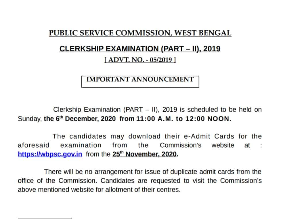 wbpsc_clerkship_mains_exam_admit_card_download