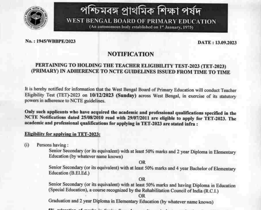 WB Primary TET 2023 Online Application Process