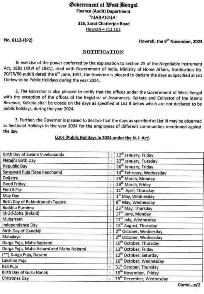 West_Bengal_govt_holiday_list_2024