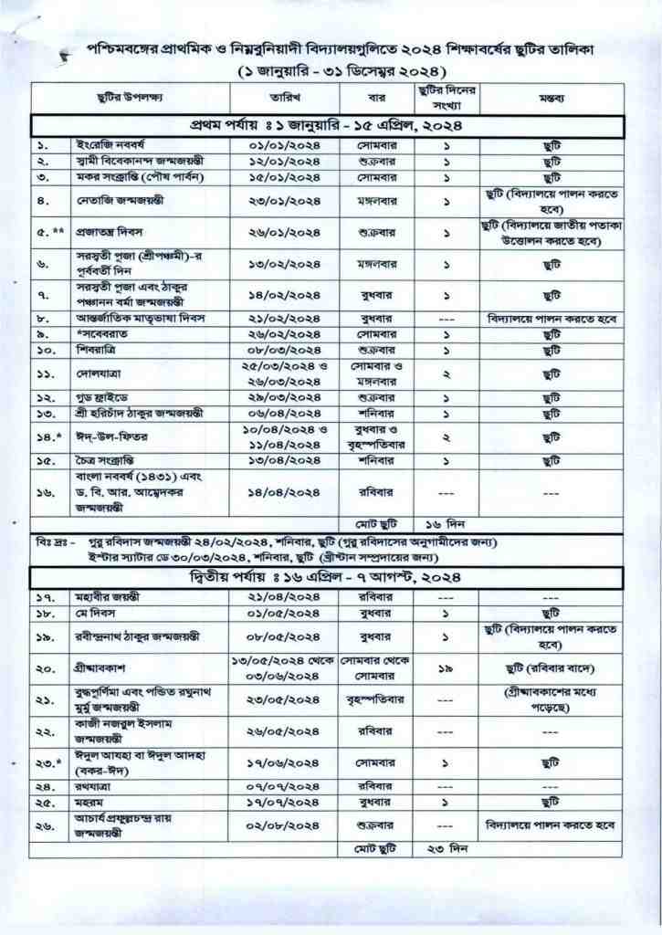 West Bengal Holiday List 2024 Pdf Kyle Shandy