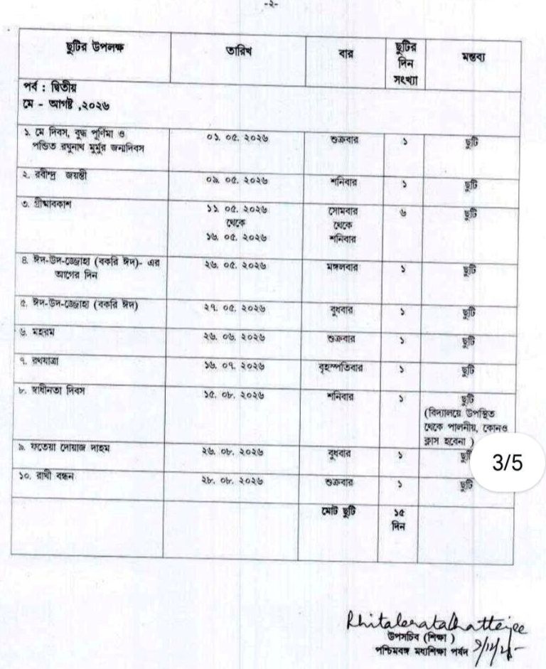 WBBSE-2026-holiday-list